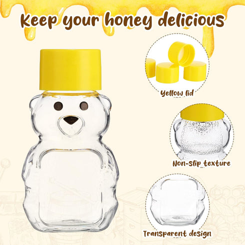 48 2 oz Patelai Pcs Plastic Honey Bear Bottle Clear Empty Honey Containers Bulk Reusable Mini Cup Jars with Lids Juice