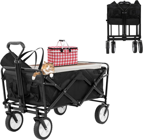 Heavy Duty Foldable Wagon Utility Carts with Wheels Adjustable Handle Collapsible Wagon