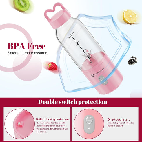 Portable Personal Blender 17OZ/500ML, 175W Juicer for Smoothies, Ice Blending, Food Processing, Compact, Versatile