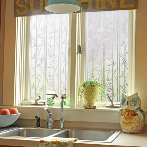 Finnez Bamboo Frosted Window Film for Privacy, Perfect for Bathroom Livingroom and Office (17.5" x 78.7")