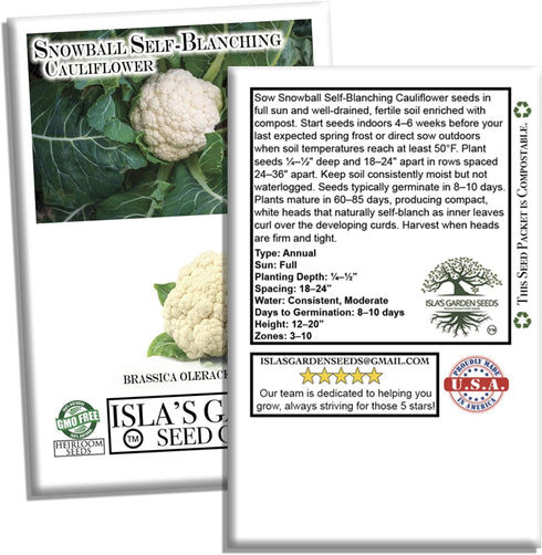1000+ Snowball Self-Blanching Cauliflower Seeds Non-GMO & Heirloom Seeds, Brassica oleracea VAR. botrytis, Compact