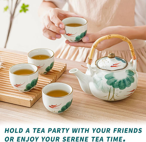 Set Set Set 4, Sets Set Japanese Tea Porcelain Tea with Teapot and Tea Cup for Green and White Tea for Adults