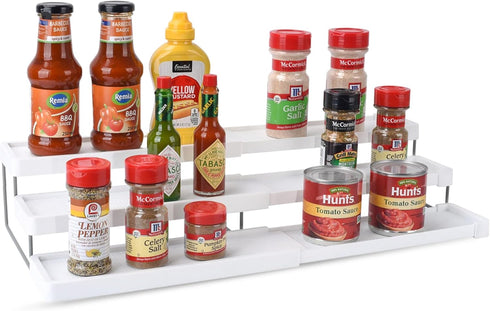 3 Tier Spice Rack Organizer, Expandable 3-Level Seasoning Organization for Cabinet, Adjustable Length
