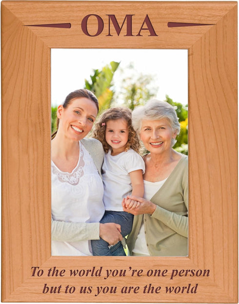 CustomGiftsNow Oma - Engraved Wood Picture Frame, To the World You're One Person but to Us You Are the World (4x6
