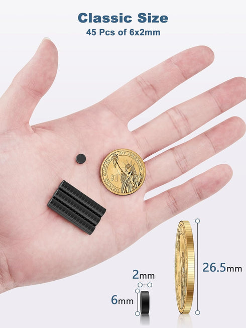 SMARTAKE 45 Pcs Refrigerator Magnets, 6x2mm Small Round Fridge Magnets, Multi-Use Premium Neodymium Office Magnets for Fridge, Whiteboard, Billboard in Home, Kitchen, Office and School (Black)