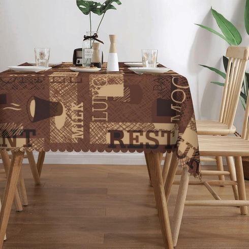 ZYPHORIEL 54 72 Inch Coffee Theme Rectangle Tablecloths Latte Coffee Table Cloths Dacorative Kitchen Dining Tablecloth