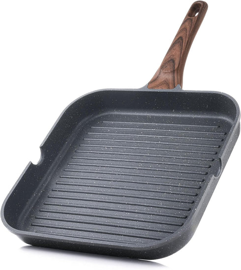 SENSARTE 11 Inch Nonstick Grill Pan for Stove Tops, Durable Square Griddle with Pour Spouts for Indoor & Outdoor
