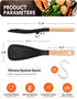 Cooking Spoon for Nonstick Cookwares, Great for Cooking and Serving Durable BPA-Free Matte Silicone, Wood Handle Spoon for Mixing, Scoop, and Scrape (Black)