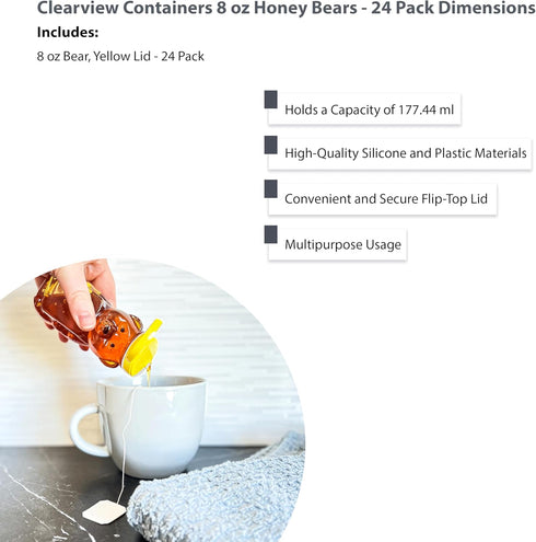 8 24 Pack) Ounce Plastic Squeezable Honey Bears with Sealable Flip Top Lids - BPA Free, Hand Wash Only (Yellow