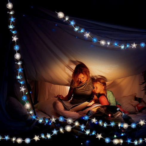 2 10ft 30 Zhanmai Pcs Ocean Decor String Lights for Bedroom Nautical Theme Seashell Seahorse Conch LED Battery Operated