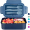 Caperci Classic Bento Box Adult Lunch Box, 47 oz Leakproof 3-Compartment Container for On-the-Go Eating, Navy Blue