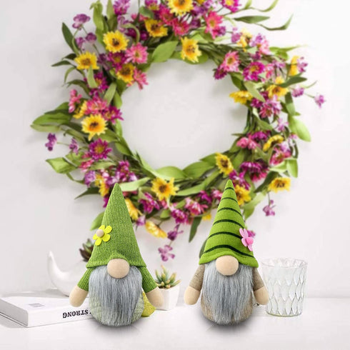 Gehydy Set of 2 Plush Spring Gnomes, Handmade Green Scandinavian Tomte Easter Sunflower Decoration for Home Kitchen