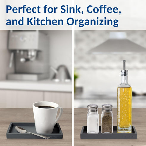 Countertop 2 7.7" Counter Spacewiser and Vanity Tray - PC Small Silicone Bathroom Trays, Kitchen Soap Tray, Dish Sponge