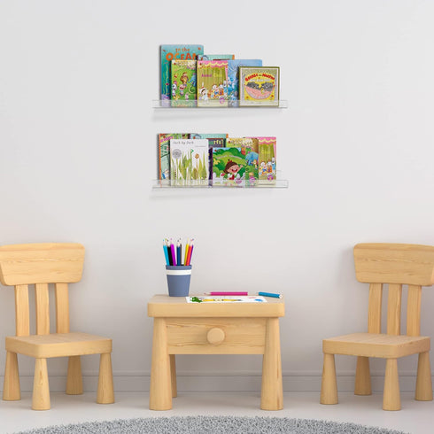 Upsimples 10 Pack Acrylic Shelves, 15" Floating Bookshelves for Wall Storage, Clear Display Shelf Organizer
