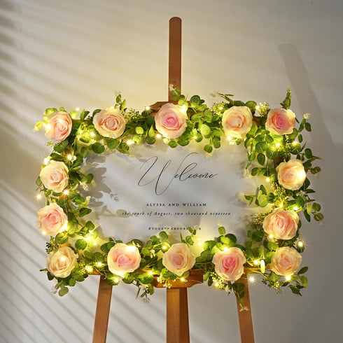 2Pcs 8 Dolicer Artificial Eucalyptus Garlands with Flowers - Roses, Faux Floral Greenery Garlands Fake Flower Vines