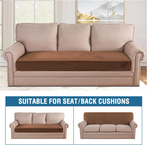 H.VERSAILTEX Velvet Stretch Individual Couch Cushion Cover, Plush Slipcover for Loveseat Sofa Cushion, Caramel