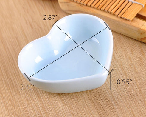 WHJY Blue Love Heart Shaped Ceramic Side Dish Bowl, Contemporary Porcelain Side Dishes Bowl, Seasoning Dishes Soy Dipping Sauce Dishes for Wedding Birthday Party- Set of 6 by WHJY