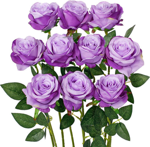 Luyue 10PCS Artificial Roses with Stems, Realistic Long Stem Faux Flower Bouquet for Home Decor