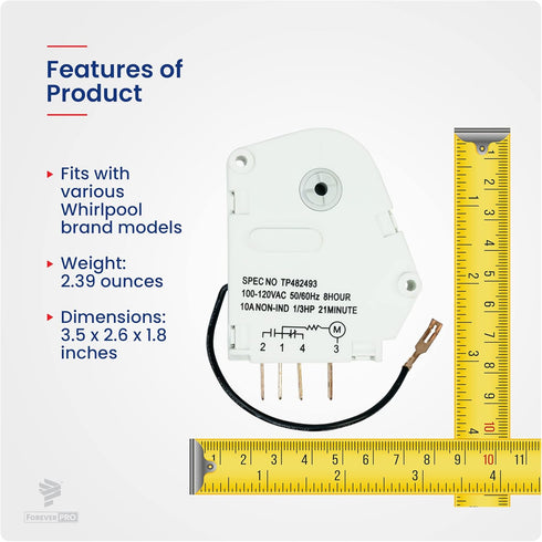 ForeverPRO W10822278 Timer-Def for Whirlpool Refrigerator, Fits Models 14210016, 2188372