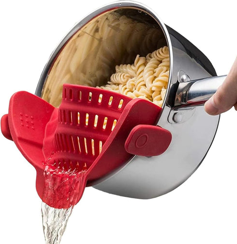 Kitchen Gizmo Snap N Strain Silicone Pot Strainer, Adjustable Clip-On Pasta Strainer for Pots, Pans, Large Red Colander