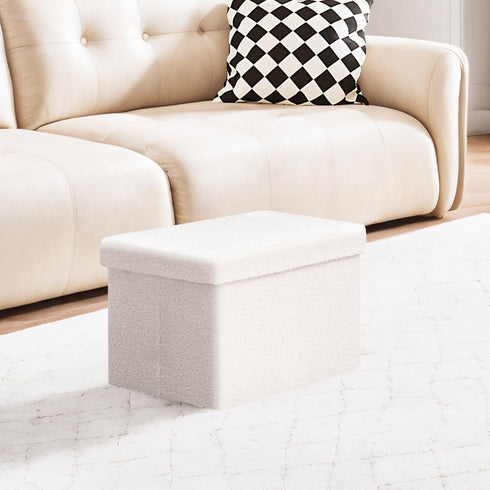 16.5"x12.6"x12.6" PINPLUS Storage Ottoman Cube Ottoman Foot Rest,Small Foldable Portable Boucle Upholstered Sherpa