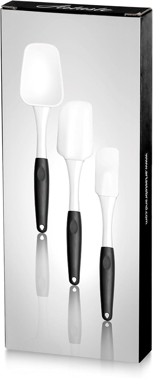 Artaste Non-Stick Silicone Spatula Set with Rubber Handle, 3-Piece