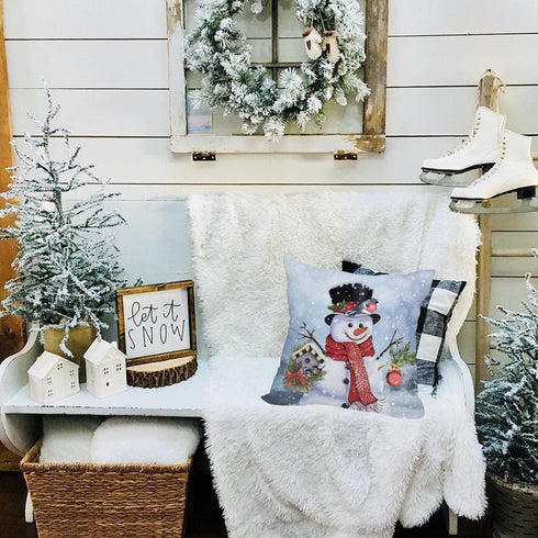 Outdoor Waterproof Christmas Snowman Pillow Cover, 20x20 Inch - Double Sided Holiday Decor Cushion Case for Sofa Couch