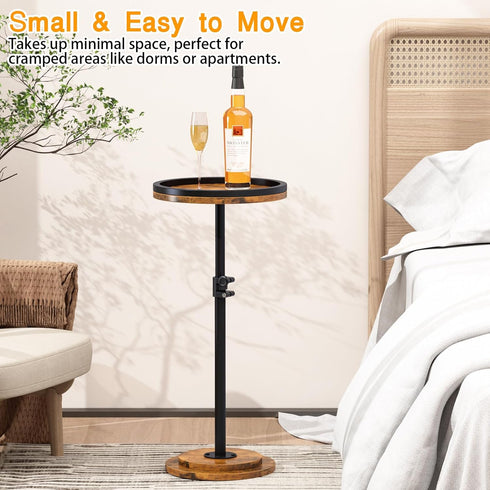 Kificet Small Side Table, Drink Table, Height Adjustable Round End Table, Pedestal Side Table for Small Spaces