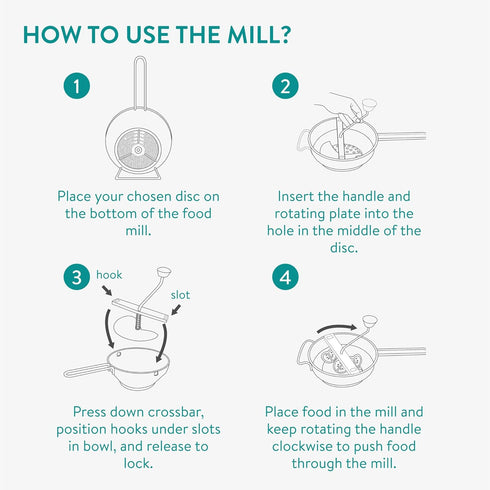 2-Quart 3 Navaris Stainless Steel Food Mill with Grinding Discs - Rotary Food Mill to Grind & Puree Fruits, Vegetables