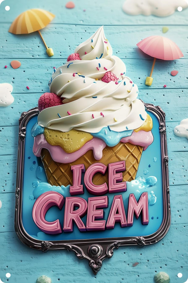 FWBOYSV Vintage Tin ICE CREAM Retro Metal Sign,Suitable for home, street, shop, garage,