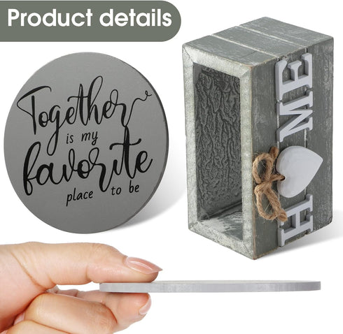 Set 6 4'' Queekay Coasters of House Warming Gifts New Home Wooden Farmhouse Drink Coasters with Holder Funny Decoration