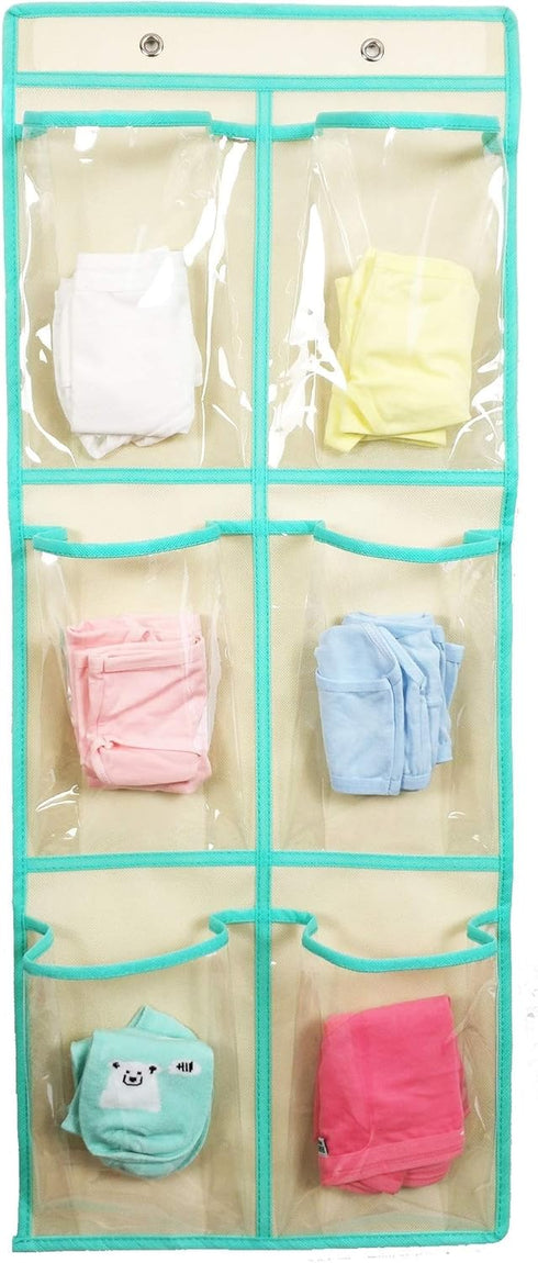 Over The Door Shoe Organizer: Hanging Narrow Closet Door Storage with Large Clear Pockets (6 POCKETS)