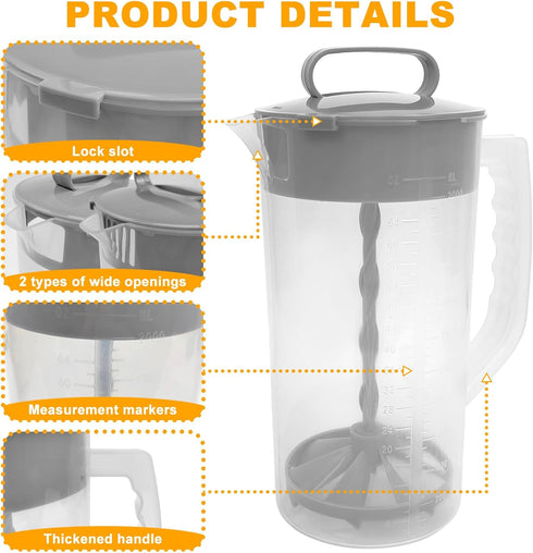 1 Pack 2 64oz Mixing Pitcher for Drinks, Quart/ Plastic Water Pitcher with LidEasy-Mix Juice ContainerAngled Plastic