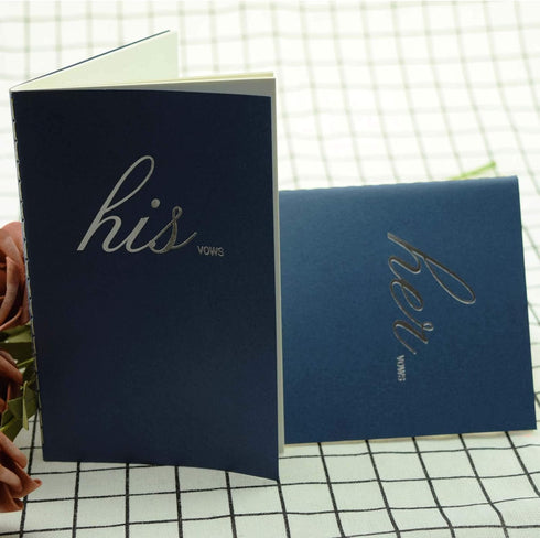 Wedding Vow Book, His and Her Bridal Shower Gifts Booklet Journal, Deep Blue Personalized Notebook, Set of 2