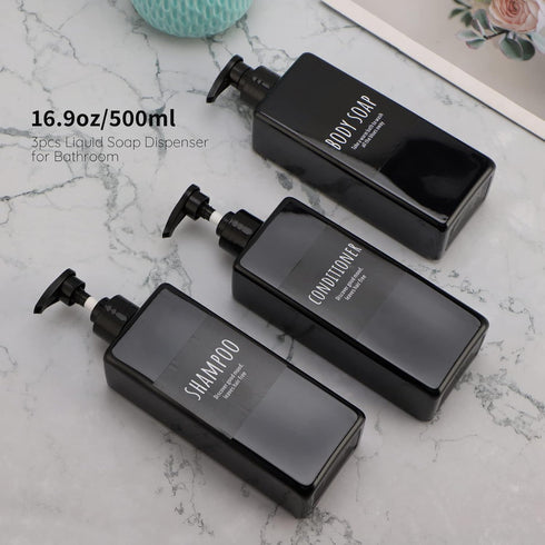 Segbeauty 3pcs Refillable Shampoo and Conditioner Dispenser, 16.9oz Shower Bottles with Labels for Bathroom