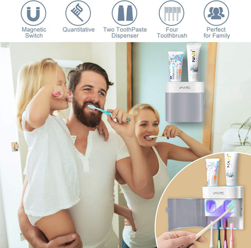 Boperzi Toothbrush Holder Wall Mounted, Toothpaste Dispenser Gray Dustproof Cover for Shower Bathroom Set