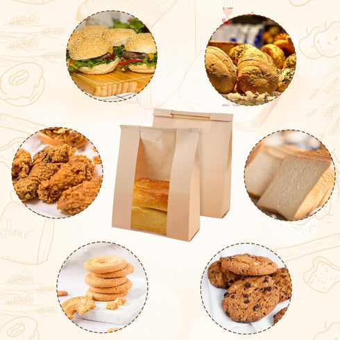 50 Packaging Giving14 8.3 3.3 Pcs Bread Bags with Window Bread Bags for Homemade Bread Sourdough with Metal Tin Strip