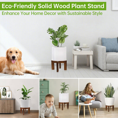 2 Pack 5-18 Inch hismocal Wood Plant Stand Indoor Holders for Plants, Sturdy Flower Pot Stands Plants Shelf, Wooden
