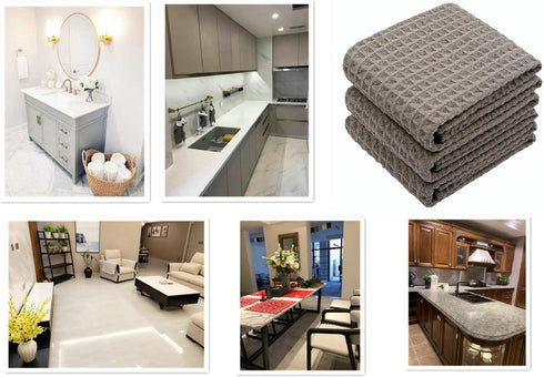 VeraSong 16x24 Inch 3 Pack Waffle Weave Thick Microfiber Dish Drying Towels Absorbent Tea & Hand Towel Lint Free Gray