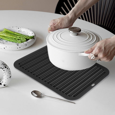 3 PCS Black Silicone Trivets for Hot Pots and Pans, 9"x12" Heat Resistant Non-Slip Potholders for Kitchen Countertops