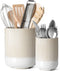 LE TAUCI Utensil Holder, 7.3"+5.4" Ceramic Kitchen Utensil Holder for Countertop, Set of 2, Arctic White, Boho