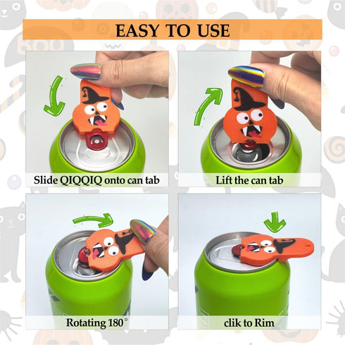 1Pc Pumpkin2 Soda Can Opener and Cover,Easy Soda Tab Opener with Stylish Drink Protectors for Long Nails,Reusable
