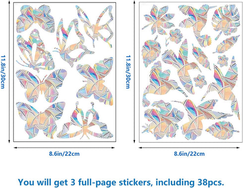 Lystaii 38 Pcs Window Clings Window Rainbow Decals Stickers for Anti Collision Bird Strikes Prevent Bird Strikes Hitting on Glass Windows Transparent Suncatcher Stickers (Bird,Butterfly, Leaf)