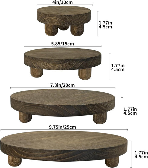 DEMULANS Set 4,mini 10 8 6 4 Inch, Counter Brown-4pack) Wood Plant Stand of Plant Stool Wooden Display Risers Round
