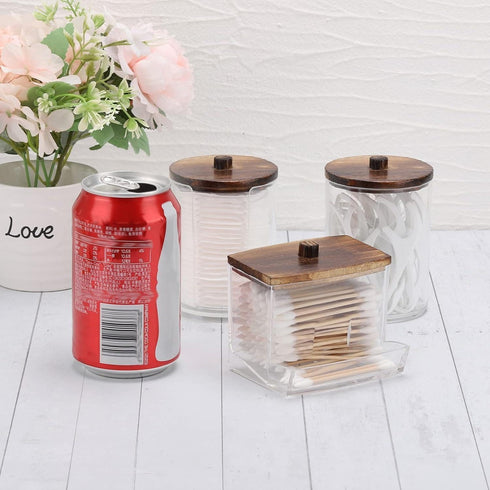 Tbestmax Bathroom Organizer Accessories Set, 10 OZ, 7 OZ Qtips Holder with Wood Lids, 3 Pcs