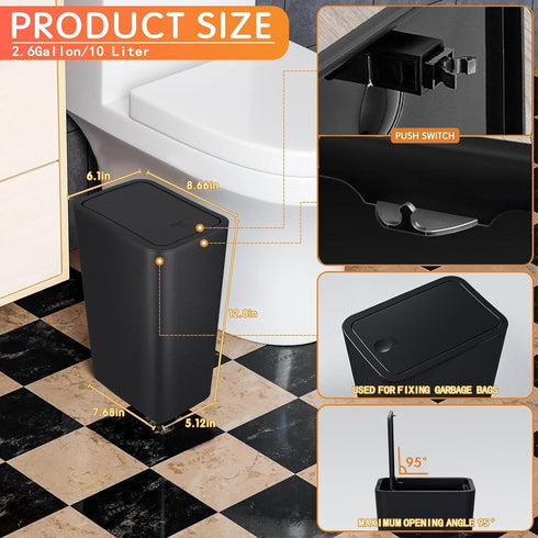 2.65Gallon/10 75 Kitchens(2 Pack) Liter Push-StyleTrash Can with Trash Bags. Combines pet-Proof, Odor-Proof, and Quiet