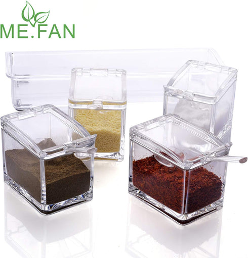 4 ME.FAN Clear Seasoning Rack Spice Pots - Piece Acrylic Seasoning Box - Storage Container Condiment Jars - Cruet