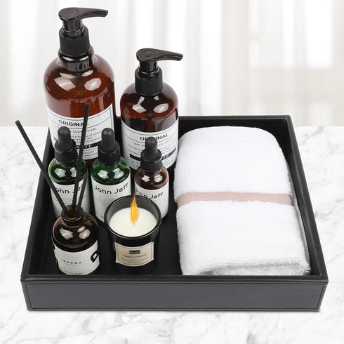 Decor Trends Leather Valet Organizer for Men Black Catchall for Wallet, Keys, EDC, Jewelry, and Perfume Nightstand