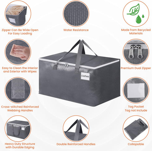 BlissTotes Large Moving Boxes with Zippers & Handles, Heavy Duty Totes for Storage Bags, 76L, 2 Pack