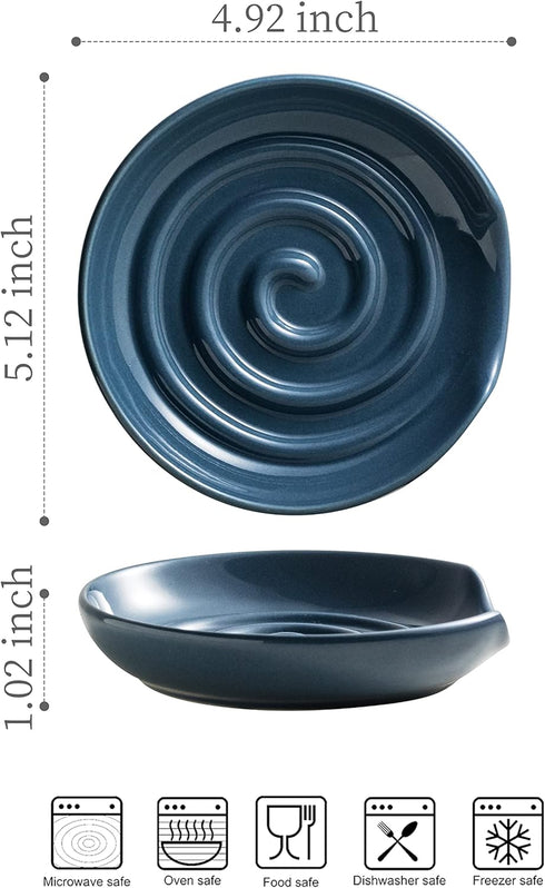 Ceramic Spoon Holder, Dark Blue Spoon Rest for Countertop, Kitchen Decor for Stove Top, Coffee Bar Accessories